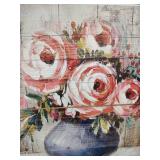 10 and a half inch by 10 1/2 in Vintage Style Floral Wall Art on Distressed Wood