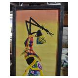 7 inch by 19 inch African Traditional Art Water Carrier Painting