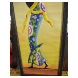 7 inch by 19 inch African Traditional Art Water Carrier Painting