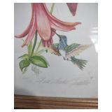 Nine and a half by 12 Limited Edition Hummingbird and Lily Print in Gold Frame