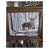 12 and a half by 10 1/2 Vintage Winter Deer Photograph in Rustic Wood Frame