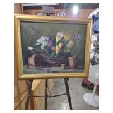 23 and a half by 19 Vintage Floral Still Life Oil Painting in Gold Frame