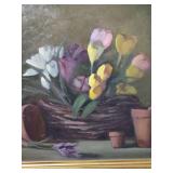 23 and a half by 19 Vintage Floral Still Life Oil Painting in Gold Frame