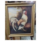 14x16 1/2 Vintage Rooster Oil Painting in Ornate Gold Frame