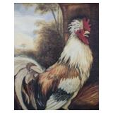 14x16 1/2 Vintage Rooster Oil Painting in Ornate Gold Frame