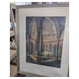 12 and a half by 16 1/2 Vintage Framed Architectural Print - Monastery Courtyard