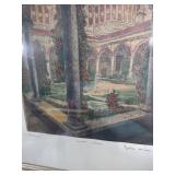 12 and a half by 16 1/2 Vintage Framed Architectural Print - Monastery Courtyard