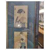 Eight and a half by 23 Vintage Japanese Ukiyo-e Triptych Print Set