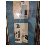 Eight and a half by 23 Vintage Japanese Ukiyo-e Triptych Print Set