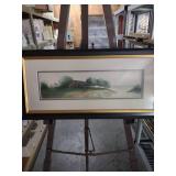 20x9 and 1/2 Framed Watercolor Landscape Scene with Barn