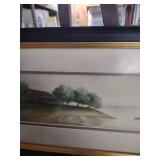 20x9 and 1/2 Framed Watercolor Landscape Scene with Barn
