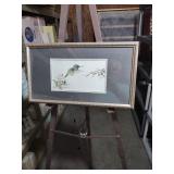 19x11 Framed Hummingbird Watercolor by H Franklin