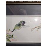 19x11 Framed Hummingbird Watercolor by H Franklin