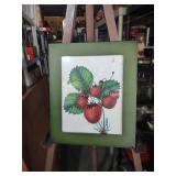 Mid-Century Framed Strawberry Botanical Print 10 and a half by 12