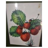 Mid-Century Framed Strawberry Botanical Print 10 and a half by 12