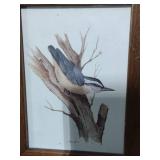 Signed Allen Bird Watercolor in Wood Frame 9 and a half by 11 and a half