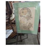 Art Nouveau Style Portrait Drawing in Frame
