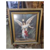 Guardian Angel Religious Art Print in Gold Frame