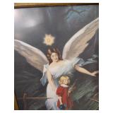 Guardian Angel Religious Art Print in Gold Frame