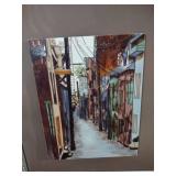 Framed European Street Scene Art Piece
