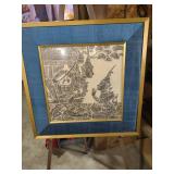Thai Temple Rubbing Art in Blue Frame