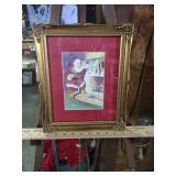 1948 Santa Claus Watercolor in Ornate Gold Frame