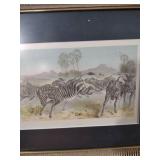 African Zebra Herd Wildlife Print in Gold Frame