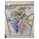 Framed Watercolor Grape Still Life
