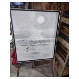 Monochromatic Seashore Oil Painting with Seagull