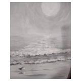 Monochromatic Seashore Oil Painting with Seagull