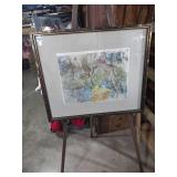 Framed Asian Style Watercolor Landscape