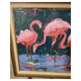 Pink Flamingos Mixed Media Painting