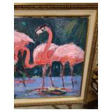 Pink Flamingos Mixed Media Painting