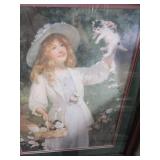 Victorian Era Garden Scene Print in Wooden Frame