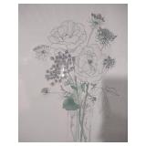 Delicate Floral Line Drawing in Gold Frame