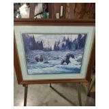 Grizzly Bears Fishing Mountain Stream Framed Print