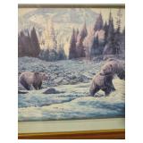 Grizzly Bears Fishing Mountain Stream Framed Print