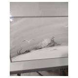 Japanese Ink Wash Seascape with Seagulls