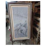 Raccoon Family Artwork in Grey Wood Frame