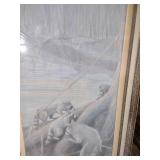 Raccoon Family Artwork in Grey Wood Frame