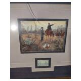 Civil War Military Scene with 1937 Army-Navy Stamp Framed glass is broke