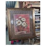 Framed White Flowers Art Print with Red Background