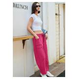 Panadila Womens Barrel Pants Drawstring Wide Leg Sweatpants Baggy Summer Lounge Pants Casual Beach Trousers (Hot Pink,XL)