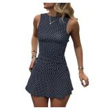 TYATVS Polka Dot Mini Dress for Women Sleeveless Tank Halter Dress Vintage Downtown Girl Clothes Party Going Out (Black,Small)
