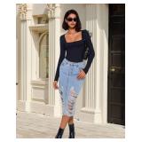 Avidlove Bodysuits for Women Sexy Long Sleeve Bodysuit Square Neck Double Lined Ruched Snap Closure Bodysuit Tops(Black,Medium)