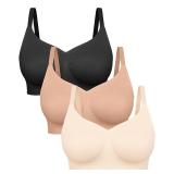 FeelinGirl Womens Wireless Full Coverage Bra Seamless Bralette 3-Pack (Black/Nude/Beige,X-Large)