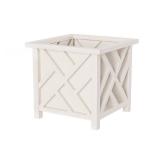 Lattice Design Planter Box - 14.75-Inch-Square Plastic Decorative Outdoor Flower or Plant Pot - Front Porch, Patio, and Garden Decor by Pure Garden, White, (Pack of 1)