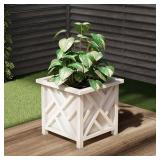 Lattice Design Planter Box - 14.75-Inch-Square Plastic Decorative Outdoor Flower or Plant Pot - Front Porch, Patio, and Garden Decor by Pure Garden, White, (Pack of 1)