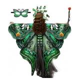 Halloween Green Butterfly Wings Costume for Womens, Butterfly Cape Set 4 PCS with Cloak, Mask, Headdress, Handheld, Halloween Fairy Wings Adult Women, Adult Fairy Wings