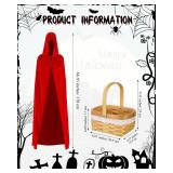 Maiteenly 7 Pcs Couples Halloween Wolf Granny Costume Red Hooded Cape for Adult Werewolf Cosplay with Gloves Mask Basket(Pink,Rose)